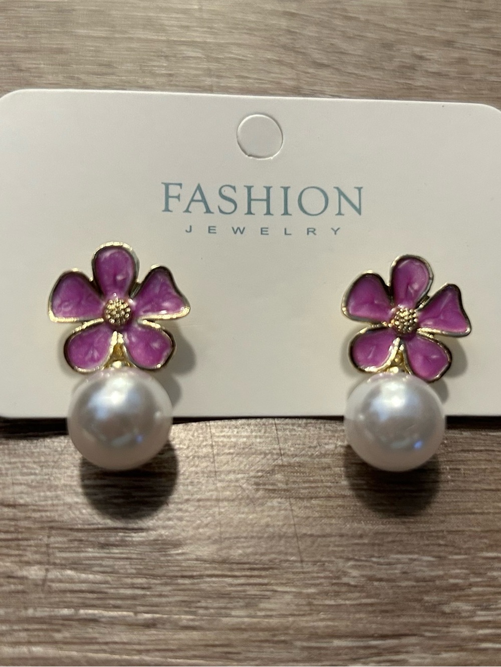 Purple Flower Faux Pearl Drop Earrings